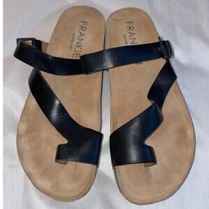 Frankie4 Shelly II Black Leather Strappy‎ Slides - Women’s Size 10